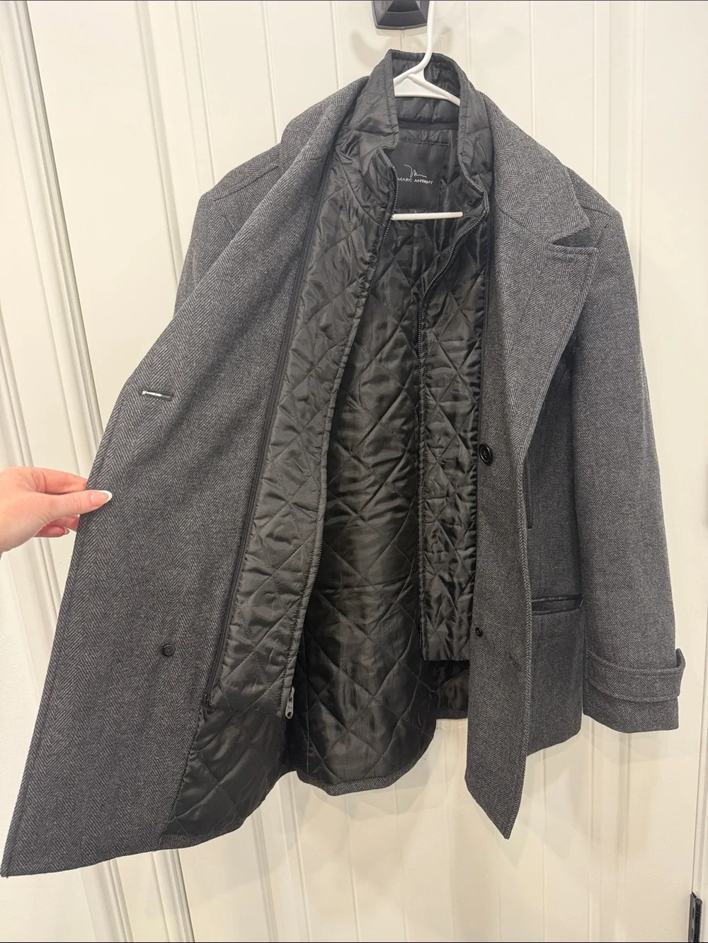 Marc Anthony Gray Men's Double-Breasted Pea Coat